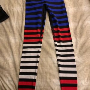 K-DEER Red, White, and Blue striped leggings.